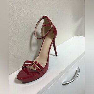 Red Patent Strappy High Heel Sandals with Ankle Strap